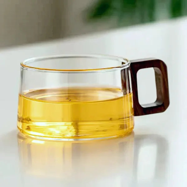 200ML American Latte Glass Coffee Mug – Heat-Resistant Milk Tea Cup with Wooden Tray - Himpall