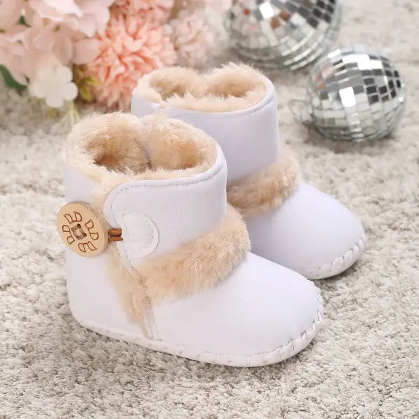 2022 Baby Autumn Winter Boots Baby Girl Boys Winter Warm Shoes Solid Fashion Toddler Fuzzy Balls First Walkers Kid