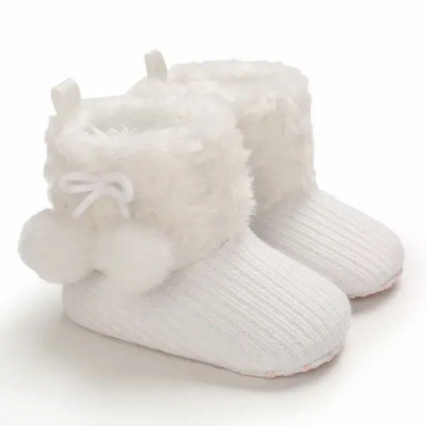 2022 Baby Autumn Winter Boots Baby Girl Boys Winter Warm Shoes Solid Fashion Toddler Fuzzy Balls First Walkers Kid