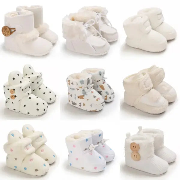 2022 Baby Autumn Winter Boots Baby Girl Boys Winter Warm Shoes Solid Fashion Toddler Fuzzy Balls First Walkers Kid