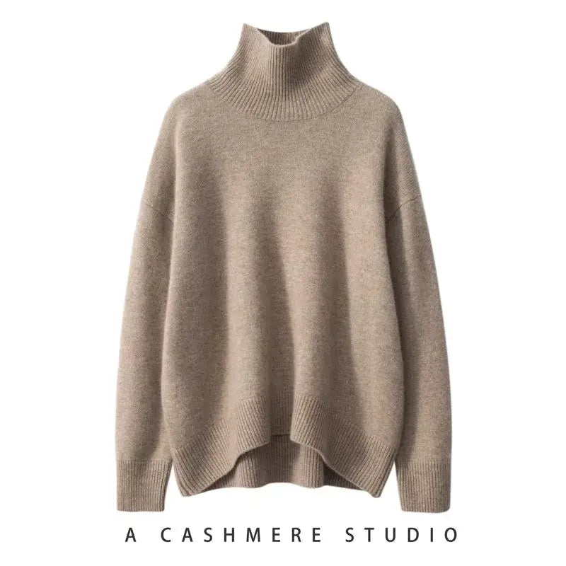 2024 Autumn and Winter New Thick Cashmere Sweater Women High Neck Pullover Sweater Warm Loose Knitted Base Sweater