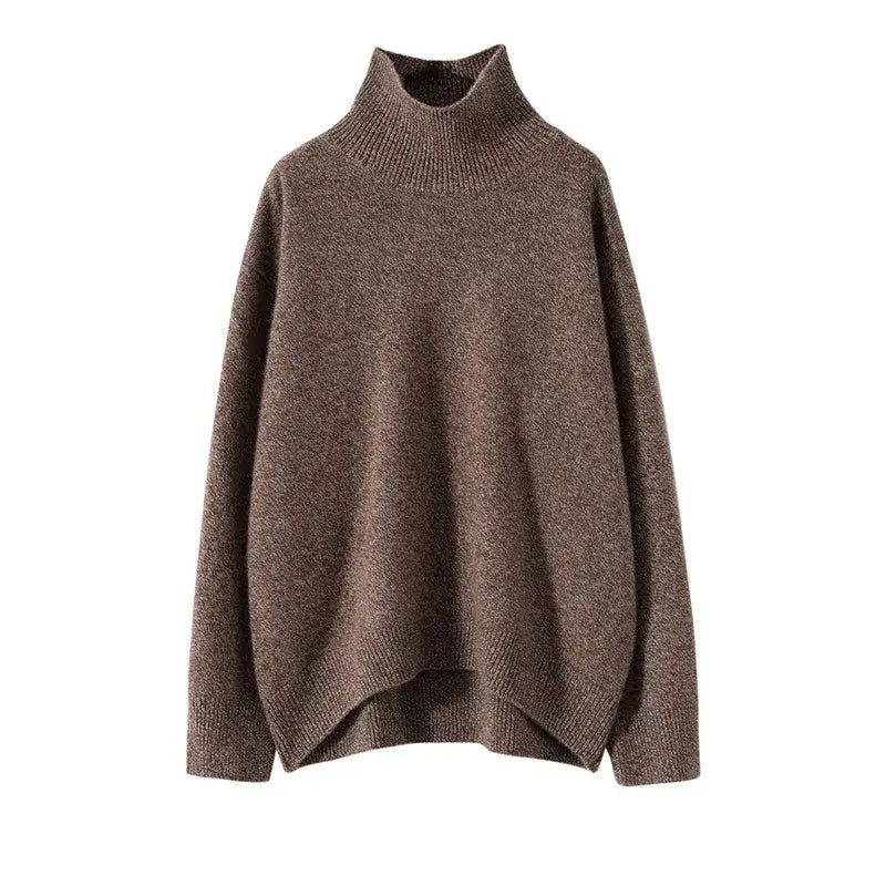 2024 Autumn and Winter New Thick Cashmere Sweater Women High Neck Pullover Sweater Warm Loose Knitted Base Sweater