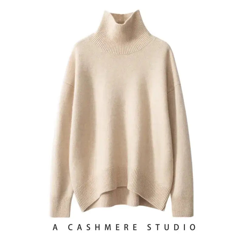 2024 Autumn and Winter New Thick Cashmere Sweater Women High Neck Pullover Sweater Warm Loose Knitted Base Sweater
