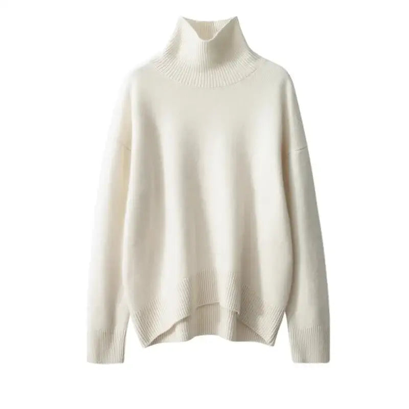 2024 Autumn and Winter New Thick Cashmere Sweater Women High Neck Pullover Sweater Warm Loose Knitted Base Sweater