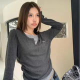 Women’s Korean Style Long Sleeve T-Shirt – Autumn/Winter O-Neck Fake Two-Layer Top