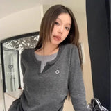 Women’s Korean Style Long Sleeve T-Shirt – Autumn/Winter O-Neck Fake Two-Layer Top