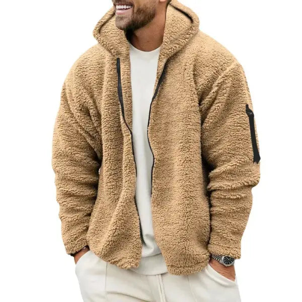 Men’s Autumn & Winter Double-Sided Fleece Jacket – Loose Hooded Casual Warm Coat
