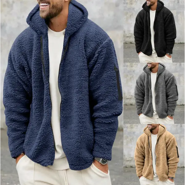 Men’s Autumn & Winter Double-Sided Fleece Jacket – Loose Hooded Casual Warm Coat