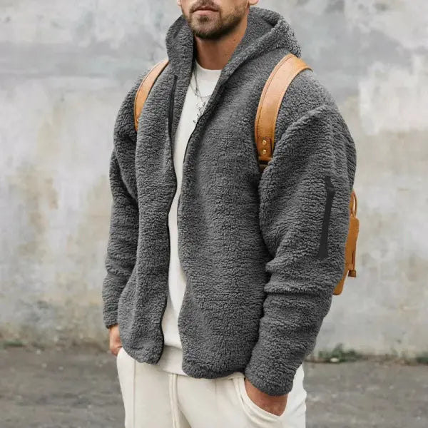 Men’s Autumn & Winter Double-Sided Fleece Jacket – Loose Hooded Casual Warm Coat - GRAY / S
