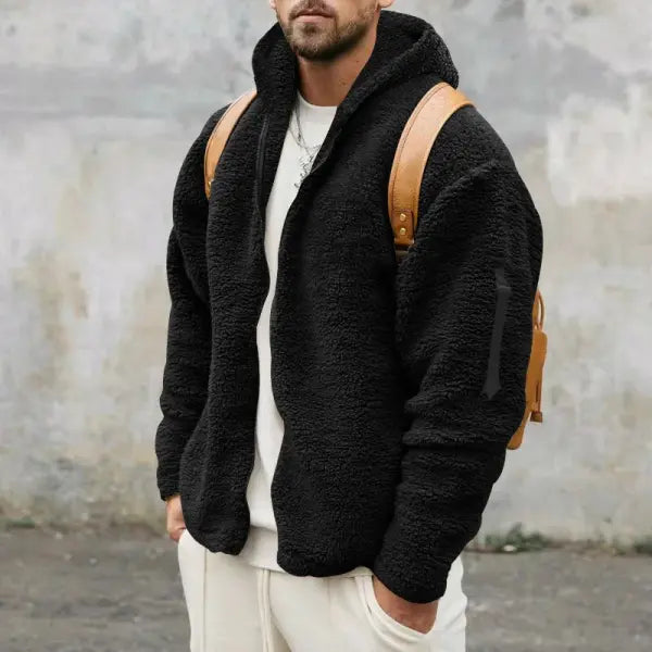 Men’s Autumn & Winter Double-Sided Fleece Jacket – Loose Hooded Casual Warm Coat - black / S