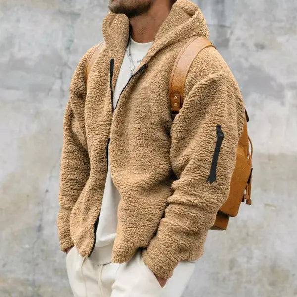 Men’s Autumn & Winter Double-Sided Fleece Jacket – Loose Hooded Casual Warm Coat - Khaki / S
