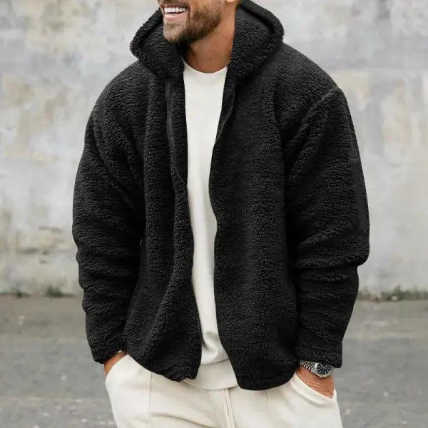 Men’s Autumn & Winter Double-Sided Fleece Jacket – Loose Hooded Casual Warm Coat