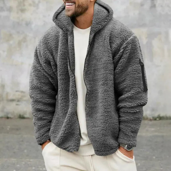 Men’s Autumn & Winter Double-Sided Fleece Jacket – Loose Hooded Casual Warm Coat