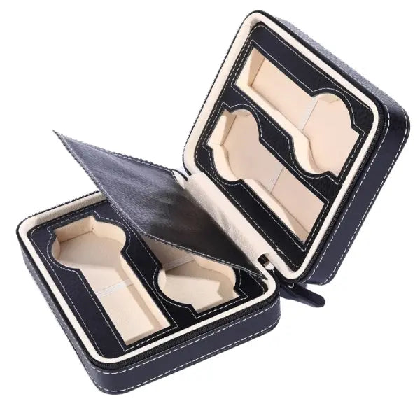 Watch Storage Boxes Leatherette Zipper Multifunctional Display - Black 4 grids