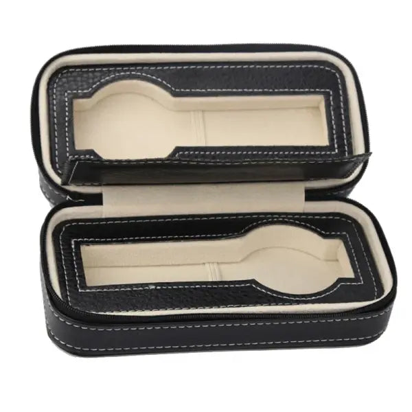 Watch Storage Boxes Leatherette Zipper Multifunctional Display - Black 2 grids