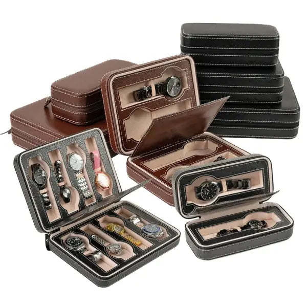 Watch Storage Boxes Leatherette Zipper Multifunctional Display