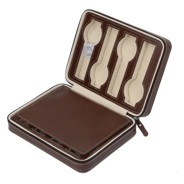 Watch Storage Boxes Leatherette Zipper Multifunctional Display - Brown 8 grids