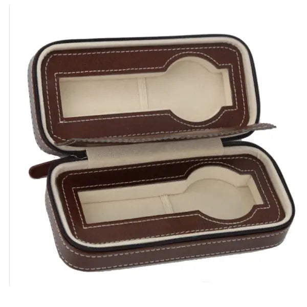 Watch Storage Boxes Leatherette Zipper Multifunctional Display - Brown 2 grids