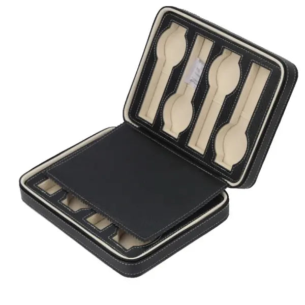 Watch Storage Boxes Leatherette Zipper Multifunctional Display - Black 8 grids