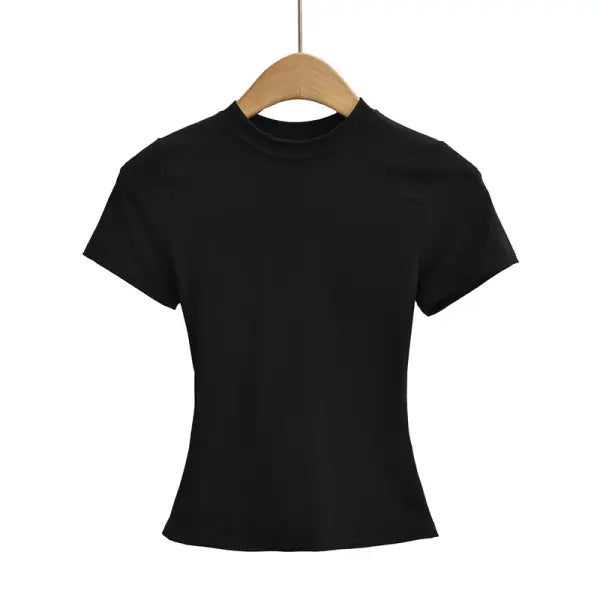 Women’s Slim Fit Short Sleeve T-Shirt – Solid Color Y2K Casual Fashion Top