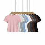Women’s Slim Fit Short Sleeve T-Shirt – Solid Color Y2K Casual Fashion Top