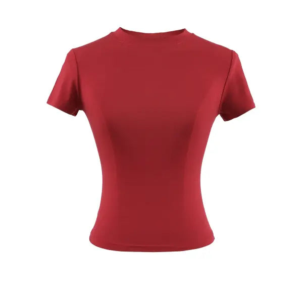 Women’s Slim Fit Short Sleeve T-Shirt – Solid Color Y2K Casual Fashion Top - 06 / S / CHINA