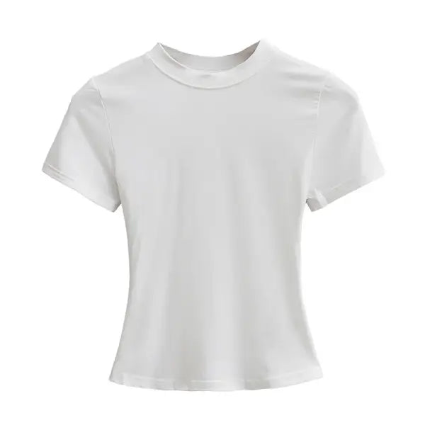 Women’s Slim Fit Short Sleeve T-Shirt – Solid Color Y2K Casual Fashion Top - WHITE / M / CHINA