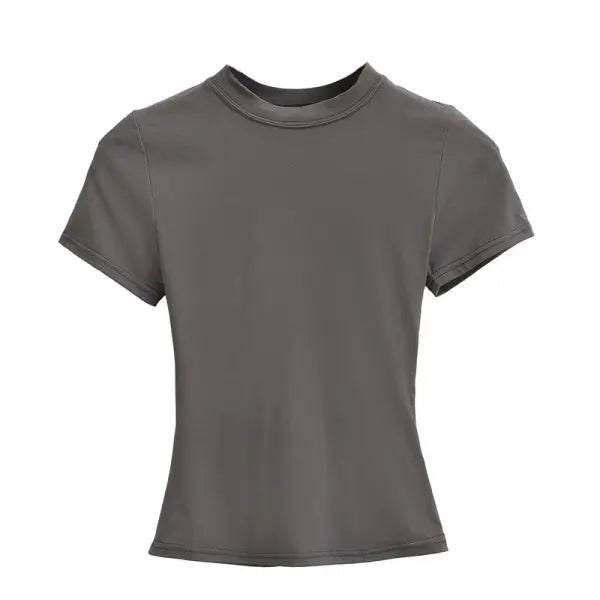 Women’s Slim Fit Short Sleeve T-Shirt – Solid Color Y2K Casual Fashion Top - Dark Grey / L / CHINA