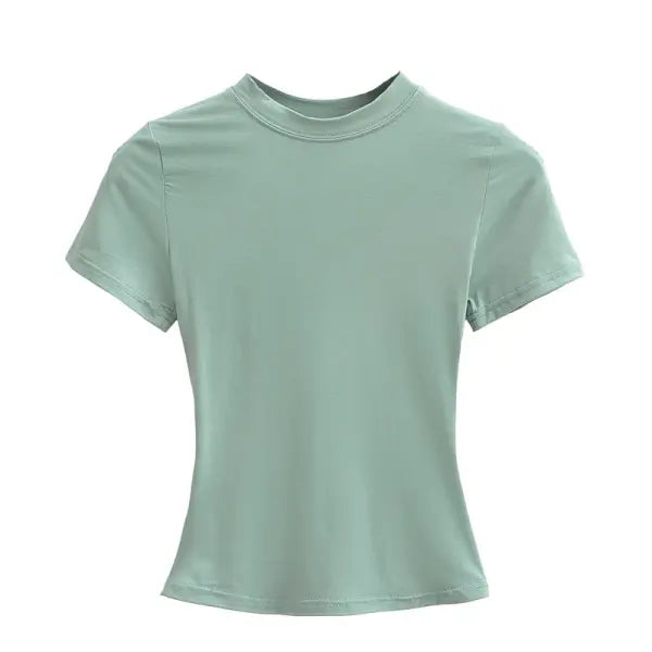 Women’s Slim Fit Short Sleeve T-Shirt – Solid Color Y2K Casual Fashion Top - MULTI / S / CHINA