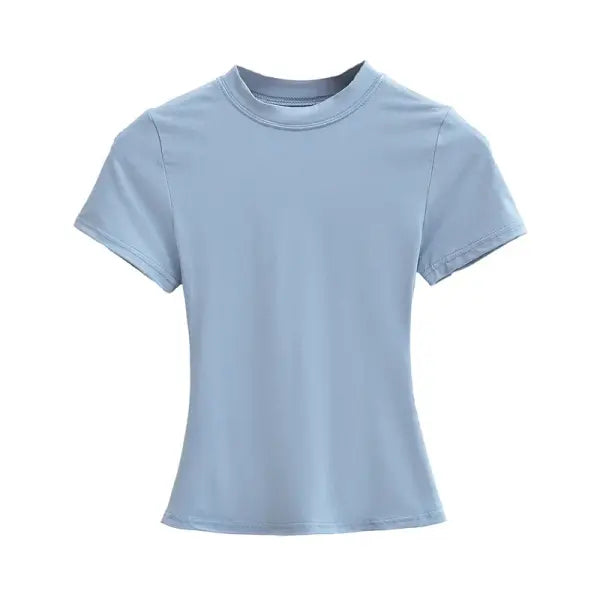 Women’s Slim Fit Short Sleeve T-Shirt – Solid Color Y2K Casual Fashion Top - SKY BLUE / M / CHINA