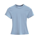 Women’s Slim Fit Short Sleeve T-Shirt – Solid Color Y2K Casual Fashion Top - SKY BLUE / M / CHINA