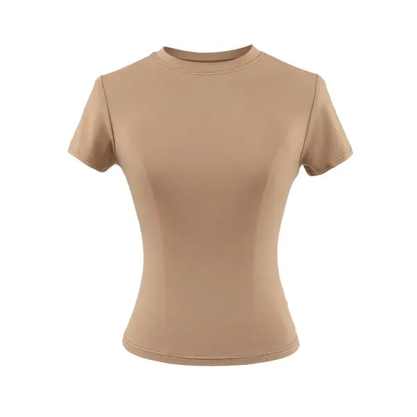 Women’s Slim Fit Short Sleeve T-Shirt – Solid Color Y2K Casual Fashion Top - 02 / S / CHINA