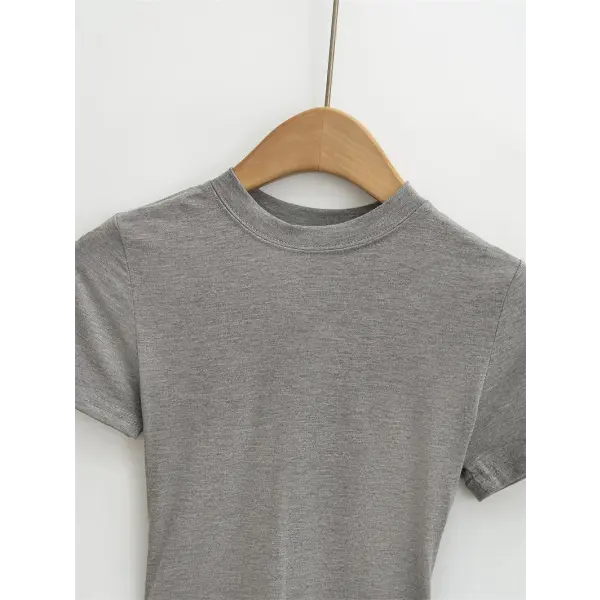 Women’s Slim Fit Short Sleeve T-Shirt – Solid Color Y2K Casual Fashion Top