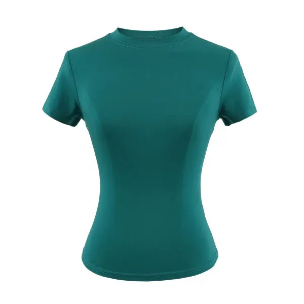 Women’s Slim Fit Short Sleeve T-Shirt – Solid Color Y2K Casual Fashion Top - 03 / S / CHINA