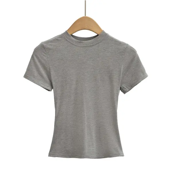 Women’s Slim Fit Short Sleeve T-Shirt – Solid Color Y2K Casual Fashion Top