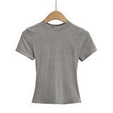 Women’s Slim Fit Short Sleeve T-Shirt – Solid Color Y2K Casual Fashion Top