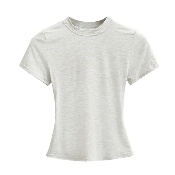 Women’s Slim Fit Short Sleeve T-Shirt – Solid Color Y2K Casual Fashion Top - Beige / S / CHINA