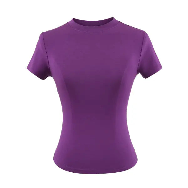 Women’s Slim Fit Short Sleeve T-Shirt – Solid Color Y2K Casual Fashion Top - 05 / M / CHINA