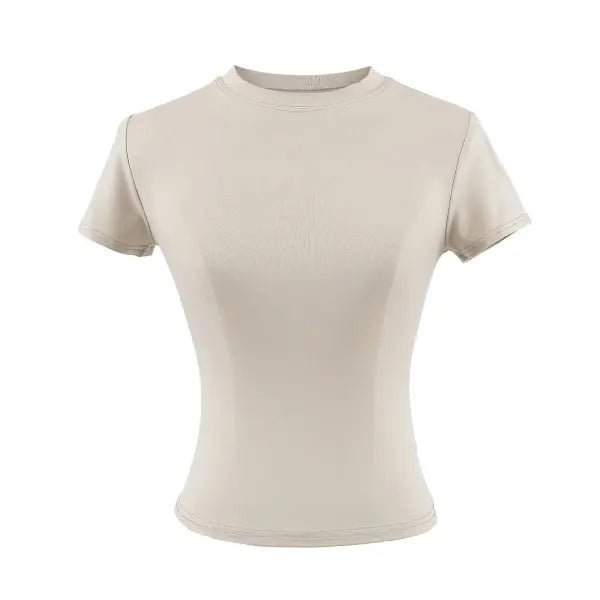 Women’s Slim Fit Short Sleeve T-Shirt – Solid Color Y2K Casual Fashion Top - 01 / M / CHINA