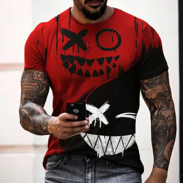 Men’s Oversized Smiling Face T-Shirt – Casual Hip-Hop Short Sleeve Plus-Size Tee - P2TGL23LJ / XL