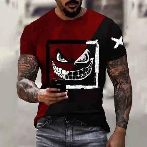 Men’s Oversized Smiling Face T-Shirt – Casual Hip-Hop Short Sleeve Plus-Size Tee - P2TGL23LK / M