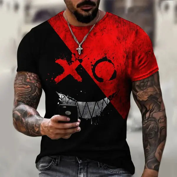 Men’s Oversized Smiling Face T-Shirt – Casual Hip-Hop Short Sleeve Plus-Size Tee - P2TGL23L9 / M