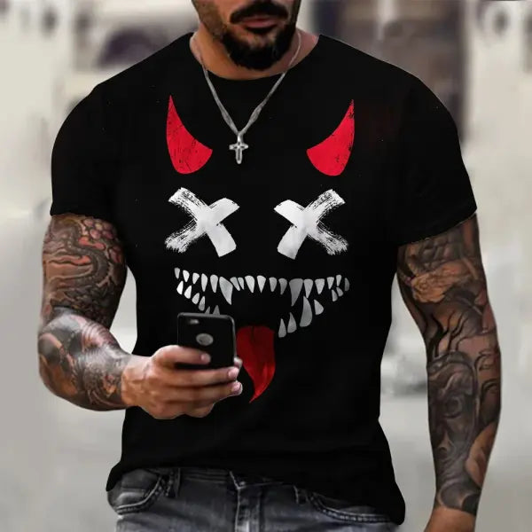 Men’s Oversized Smiling Face T-Shirt – Casual Hip-Hop Short Sleeve Plus-Size Tee - P2TGL23LP / 5XL