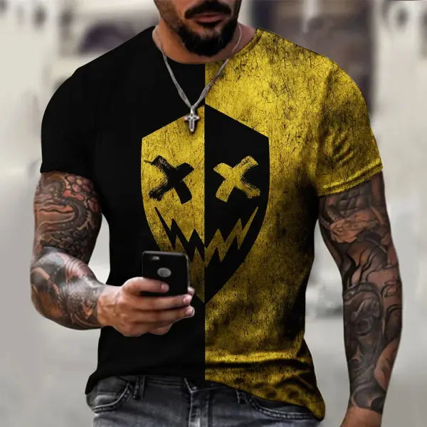 Men’s Oversized Smiling Face T-Shirt – Casual Hip-Hop Short Sleeve Plus-Size Tee - P2TGL23LL / XL