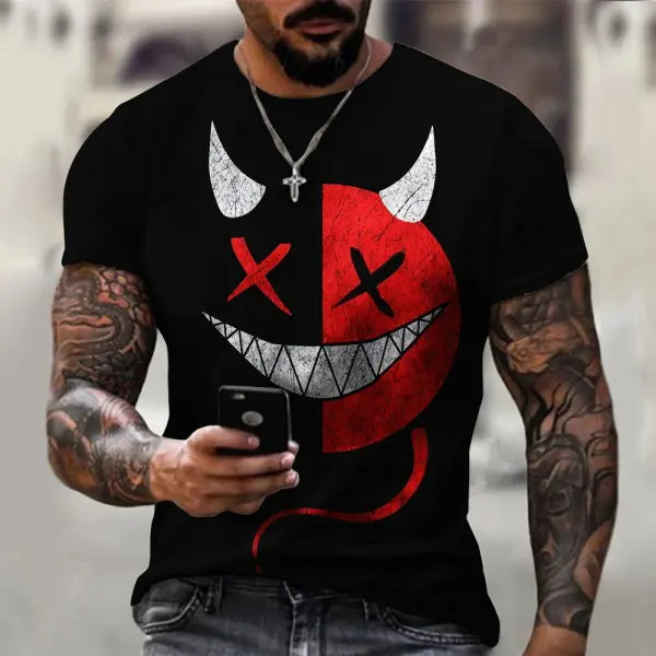 Men’s Oversized Smiling Face T-Shirt – Casual Hip-Hop Short Sleeve Plus-Size Tee - P2TGL23LG / 5XL