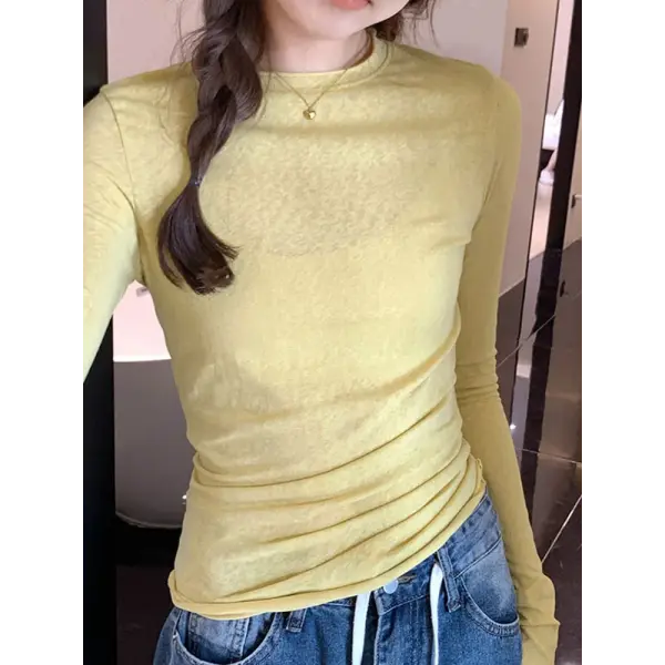 Spring/Autumn Women’s Solid Slim-Fit Long Sleeve T-Shirt – Casual O-Neck Streetwear Base Top