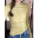 Spring/Autumn Women’s Solid Slim-Fit Long Sleeve T-Shirt – Casual O-Neck Streetwear Base Top