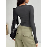 Spring/Autumn Women’s Y2K Pink Long Sleeve Crop Top – Slim Fit O-Neck Casual Pullover Tee