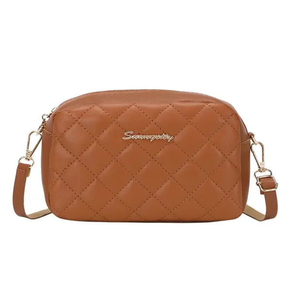 Tassel Small Messenger Bag Lingge Embroidery PU Leather Fashion Crossbody - BROWN