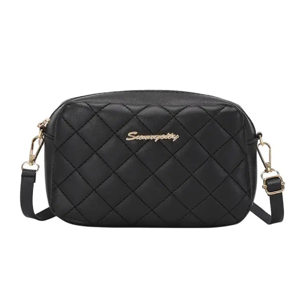 Tassel Small Messenger Bag Lingge Embroidery PU Leather Fashion Crossbody - black